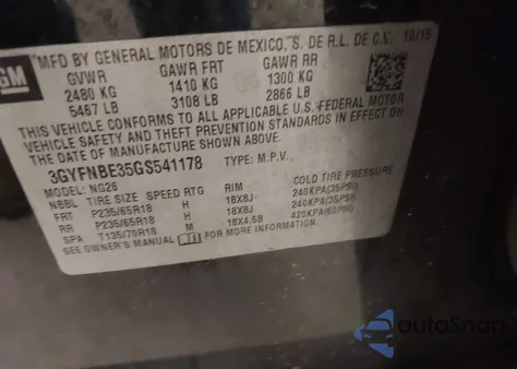 2016 Cadillac Srx Luxury Collection from USA, damaged, VIN 3GYFNBE35GS541178